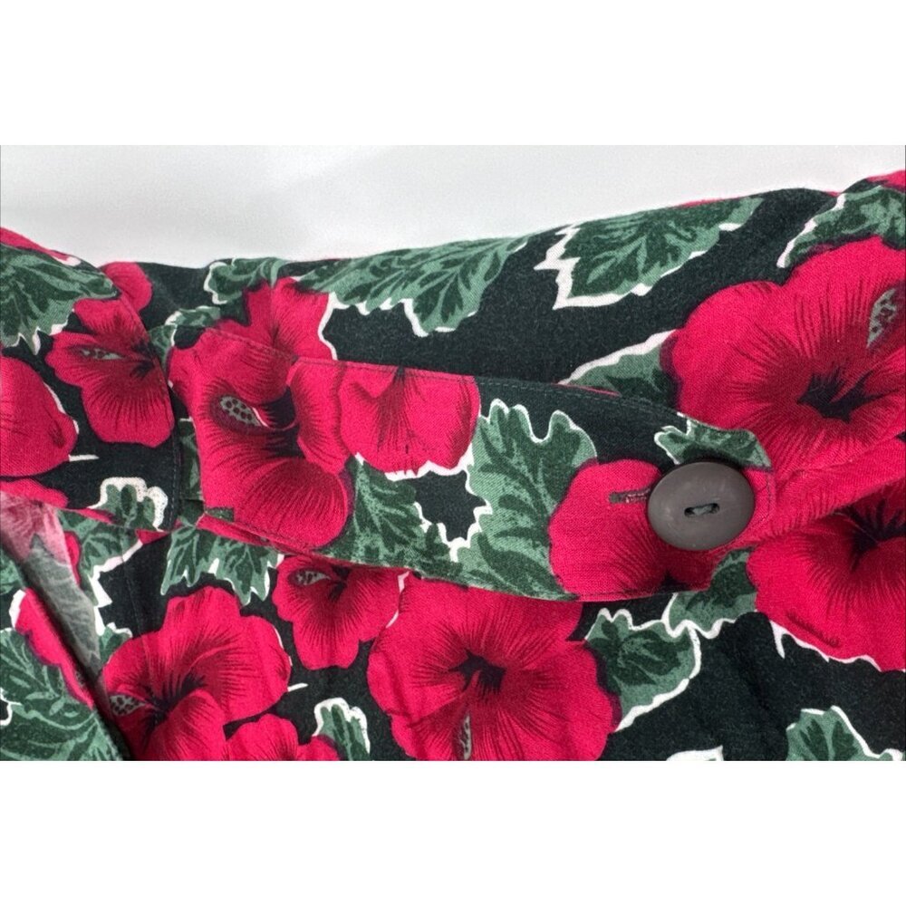 Vintage 80s Caroline Wells Dress 24W Long Red Floral Pleated Button Victorian - Picture 6 of 12